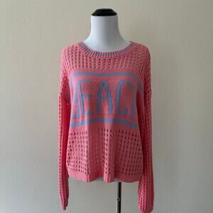 Salmon Pink Crochet Knit BEACH Sweater Beach Cover Up Relaxed Fit Size S